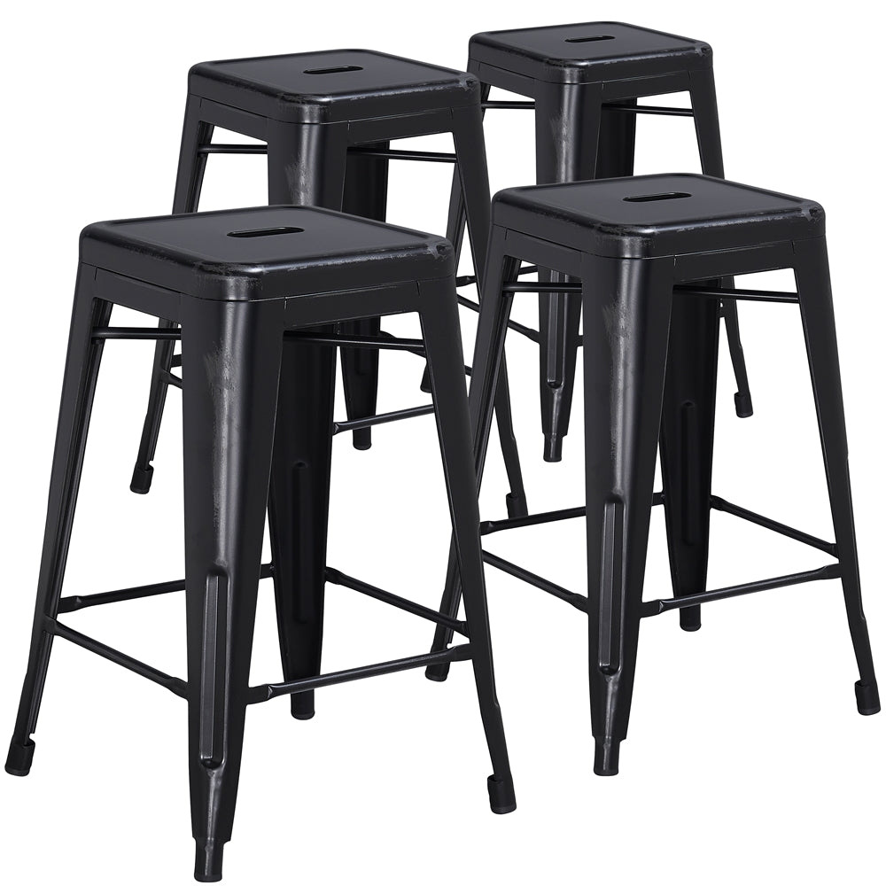 4 Pk. 24'' High Backless Distressed Black Metal Indoor Counter Height Stool - Flash Furniture