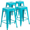 4 Pk. 24'' High Backless Crystal Blue Indoor-Outdoor Counter Height Stool - Flash Furniture