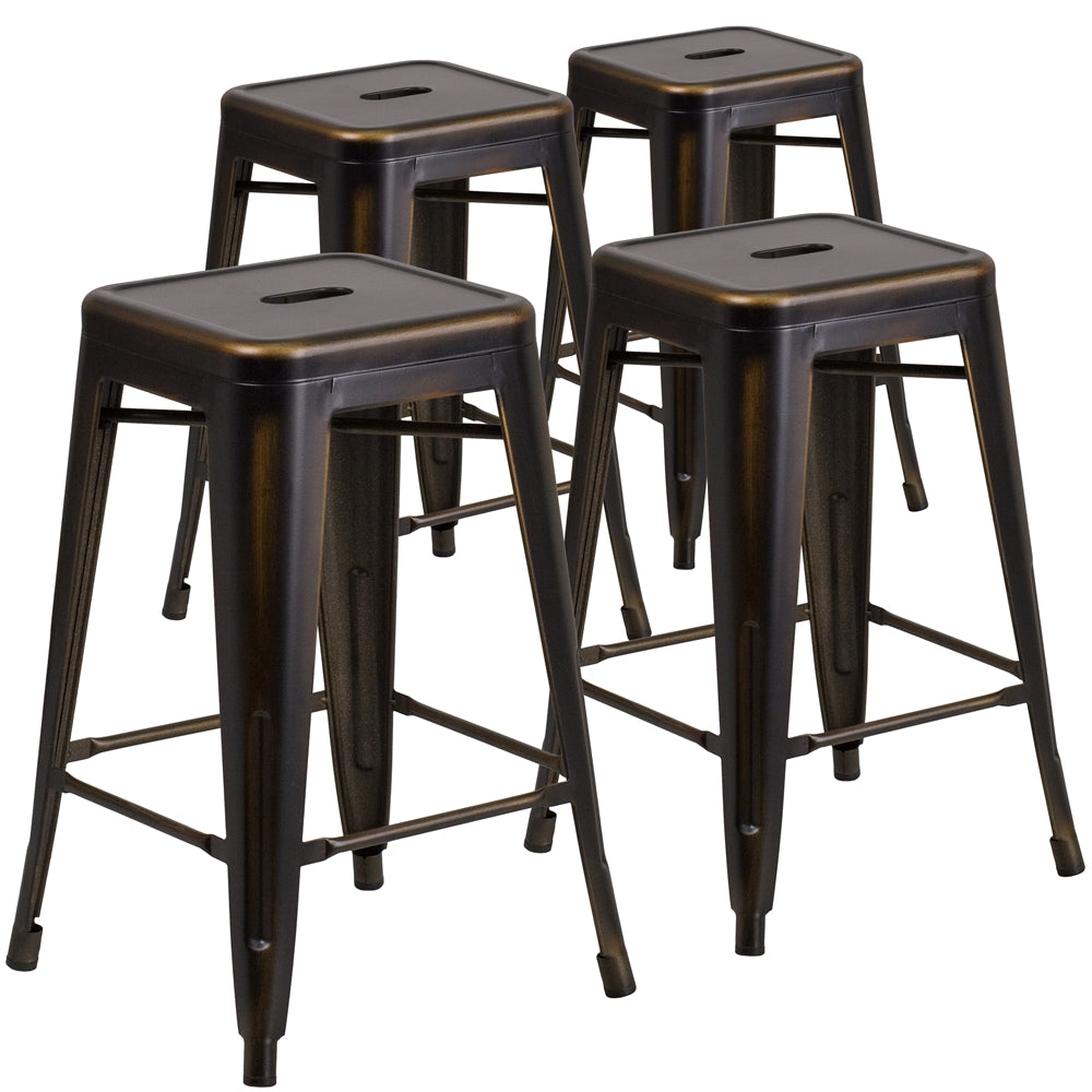 4 Pk. 24'' High Backless Distressed Copper Metal Indoor Counter Height Stool - Flash Furniture