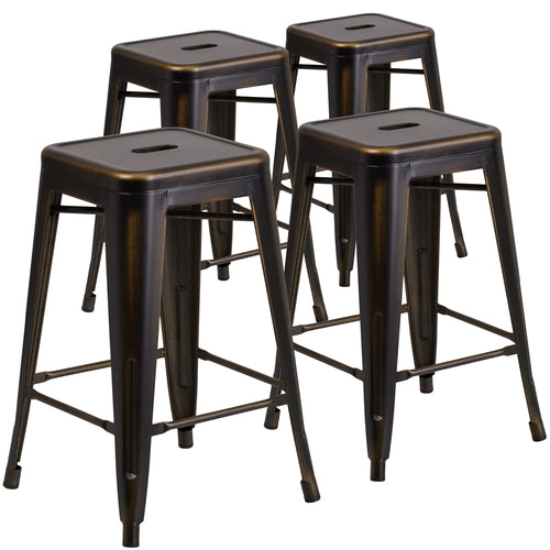 4 Pk. 24'' High Backless Distressed Copper Metal Indoor Counter Height Stool - Flash Furniture