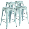 4 Pk. 24'' High Backless Distressed Dream Blue Metal Indoor Counter Height Stool - Flash Furniture
