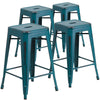 4 Pk. 24'' High Backless Distressed Kelly Blue Metal Indoor Counter Height Stool - Flash Furniture