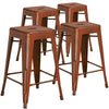4 Pk. 24'' High Backless Distressed Orange Metal Indoor Counter Height Stool - Flash Furniture