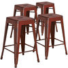 4 Pk. 24'' High Backless Distressed Kelly Red Metal Indoor Counter Height Stool - Flash Furniture