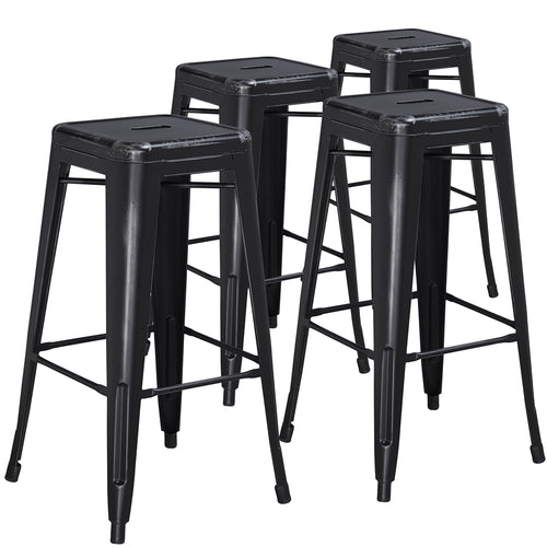 4 Pk. 30'' High Backless Distressed Black Metal Indoor Barstool - Flash Furniture