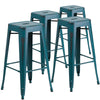 4 Pk. 30'' High Backless Distressed Kelly Blue Metal Indoor Barstool - Flash Furniture