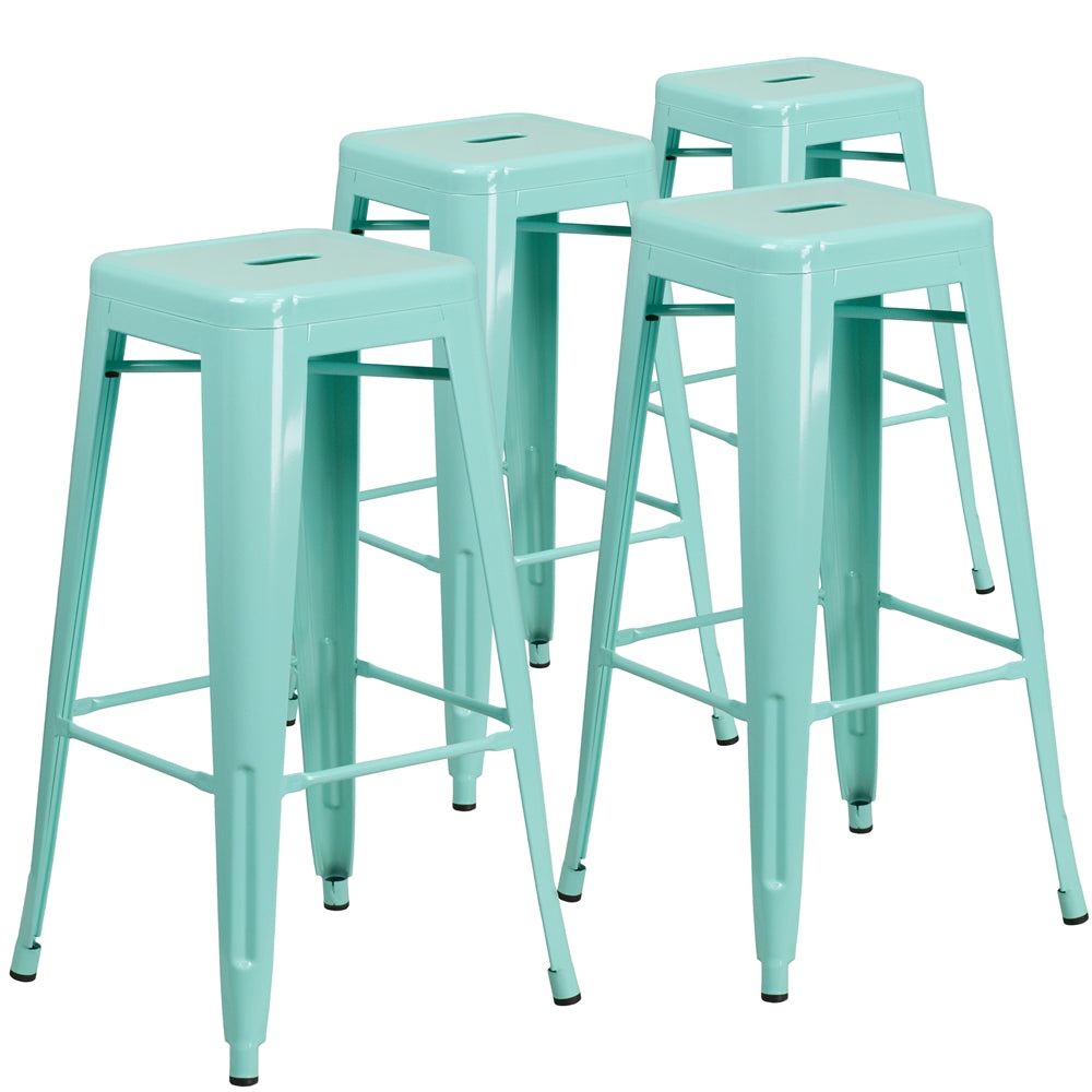 4 Pk. 30'' High Backless Mint Green Indoor-Outdoor Barstool - Flash Furniture
