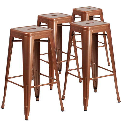 4 Pk. 30'' High Backless Copper Indoor-Outdoor Barstool - Flash Furniture