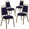 4 Pk. HERCULES Series Trapezoidal Back Stacking Banquet Chair with Navy Patterned Fabric and 2.5'' Thick Seat - Gold Frame - Flash Furniture