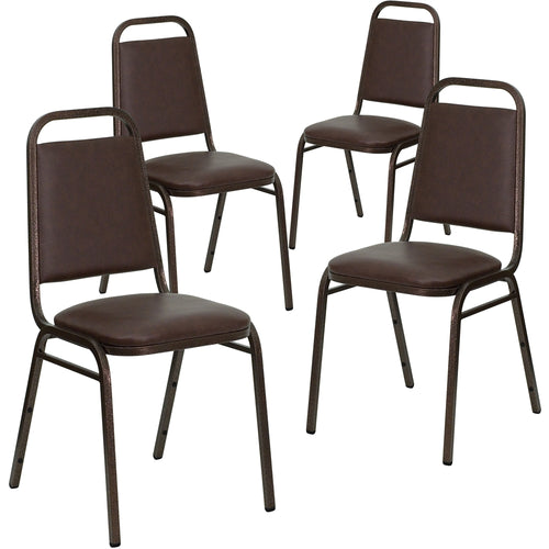 4 Pk. HERCULES Series Trapezoidal Back Stacking Banquet Chair with Brown Vinyl and 1.5'' Thick Seat - Copper Vein Frame - Flash Furniture
