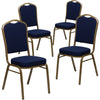 4 Pk. HERCULES Series Crown Back Stacking Banquet Chair with Navy Blue Patterned Fabric and 2.5'' Thick Seat - Gold Frame - Flash Furniture