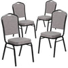 4 Pk. HERCULES Series Crown Back Stacking Banquet Chair with Gray Fabric and 2.5'' Thick Seat - Black Frame - Flash Furniture