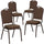 4 Pk. HERCULES Series Crown Back Stacking Banquet Chair with Brown Patterned Fabric and 2.5'' Thick Seat - Copper Vein Frame - Flash Furniture