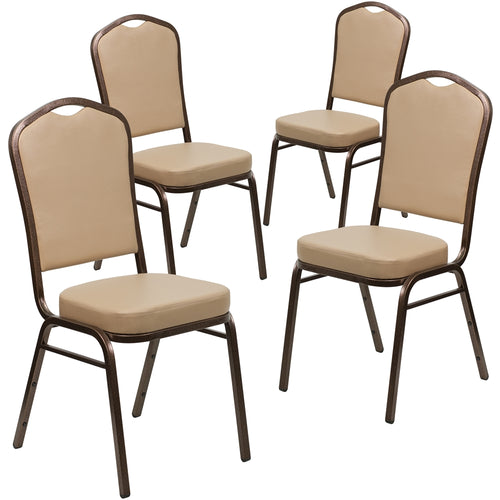 4 Pk. HERCULES Series Crown Back Stacking Banquet Chair with Tan Vinyl and 2.5'' Thick Seat - Copper Vein Frame - Flash Furniture