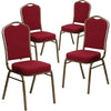 4 Pk. HERCULES Series Crown Back Stacking Banquet Chair with Burgundy Fabric and 2.5'' Thick Seat - Gold Vein Frame - Flash Furniture