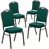 4 Pk. HERCULES Series Crown Back Stacking Banquet Chair with Green Fabric and 2.5'' Thick Seat - Gold Vein Frame - Flash Furniture