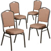 4 Pk. HERCULES Series Crown Back Stacking Banquet Chair with Gold Diamond Patterned Fabric and 2.5'' Thick Seat - Gold Vein Frame - Flash Furniture