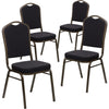 4 Pk. HERCULES Series Crown Back Stacking Banquet Chair with Black Patterned Fabric and 2.5'' Thick Seat - Gold Vein Frame - Flash Furniture