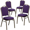 4 Pk. HERCULES Series Crown Back Stacking Banquet Chair with Purple Fabric and 2.5'' Thick Seat - Gold Vein Frame - Flash Furniture