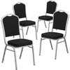 4 Pk. HERCULES Series Crown Back Stacking Banquet Chair with Black Fabric and 2.5'' Thick Seat - Silver Frame - Flash Furniture