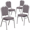 4 Pk. HERCULES Series Crown Back Stacking Banquet Chair with Herringbone Fabric and 2.5'' Thick Seat - Silver Frame - Flash Furniture
