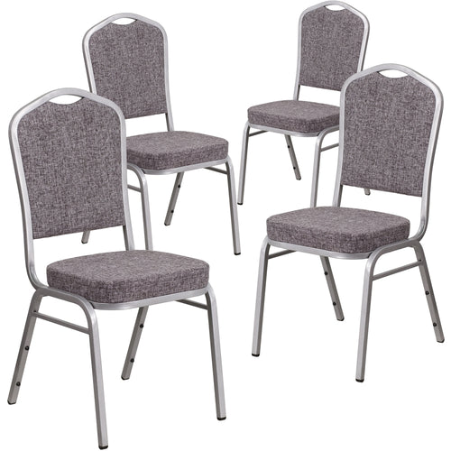 4 Pk. HERCULES Series Crown Back Stacking Banquet Chair with Herringbone Fabric and 2.5'' Thick Seat - Silver Frame - Flash Furniture