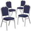 4 Pk. HERCULES Series Crown Back Stacking Banquet Chair with Navy Fabric and 2.5'' Thick Seat - Silver Frame - Flash Furniture