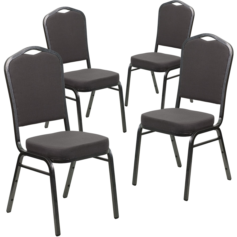 4 Pk. HERCULES Series Crown Back Stacking Banquet Chair with Gray Fabric and 2.5'' Thick Seat - Silver Vein Frame - Flash Furniture