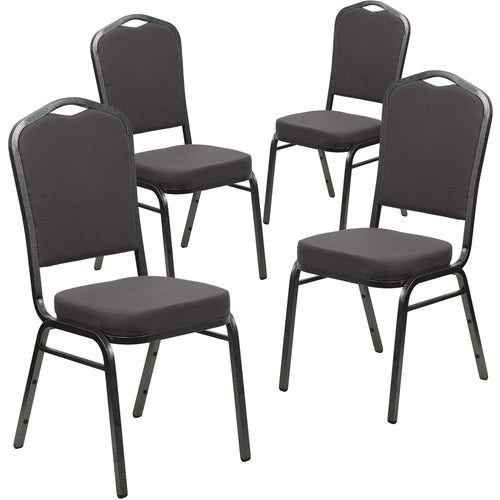 4 Pk. HERCULES Series Crown Back Stacking Banquet Chair with Gray Fabric and 2.5'' Thick Seat - Silver Vein Frame - Flash Furniture