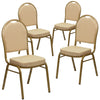 4 Pk. HERCULES Series Dome Back Stacking Banquet Chair with Beige Patterned Fabric and 2.5'' Thick Seat - Gold Frame - Flash Furniture