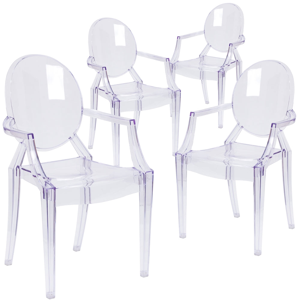 4 Pk. Ghost Chair with Arms in Transparent Crystal - Flash Furniture