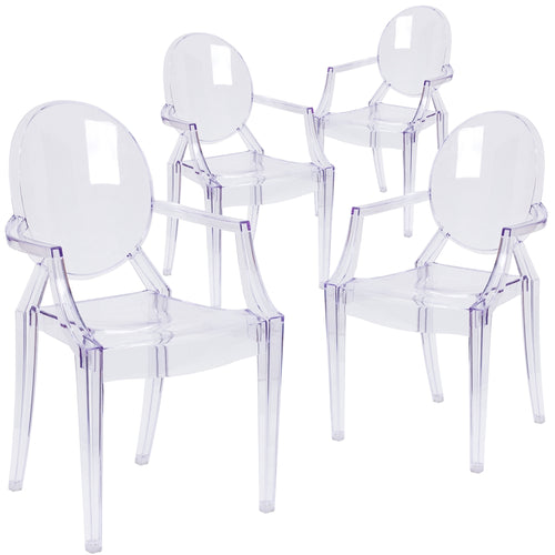 4 Pk. Ghost Chair with Arms in Transparent Crystal - Flash Furniture