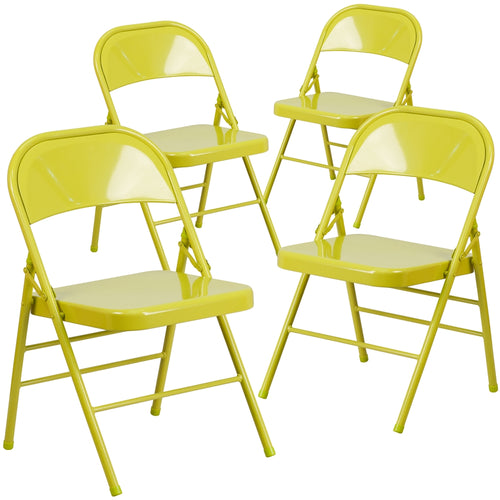 4 Pk. HERCULES COLORBURST Series Twisted Citron Triple Braced & Double Hinged Metal Folding Chair - Flash Furniture