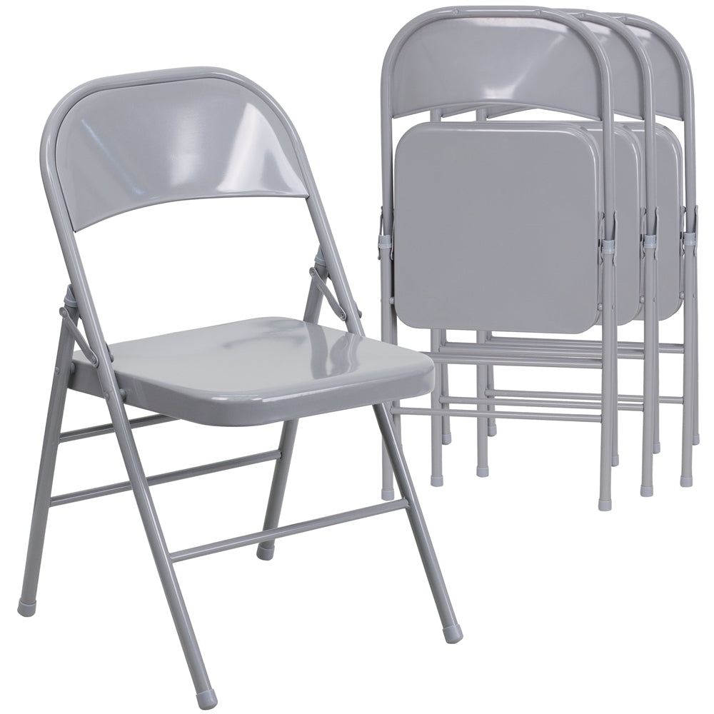 4 Pk. HERCULES Series Triple Braced & Double Hinged Gray Metal Folding Chair - Flash Furniture