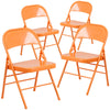 4 Pk. HERCULES COLORBURST Series Orange Marmalade Triple Braced & Double Hinged Metal Folding Chair - Flash Furniture
