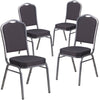 4 Pk. HERCULES Series Crown Back Stacking Banquet Chair with Black Patterned Fabric and 2.5'' Thick Seat - Silver Vein Frame - Flash Furniture