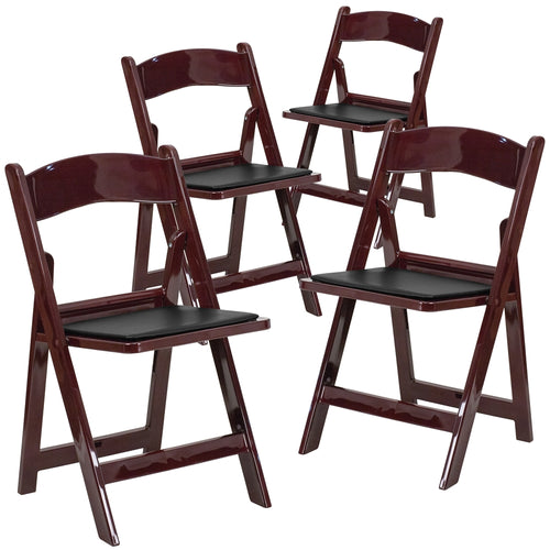 4 Pk. HERCULES Series 1000 lb. Capacity Red Mahogany Resin Folding Chair with Black Vinyl Padded Seat - Flash Furniture