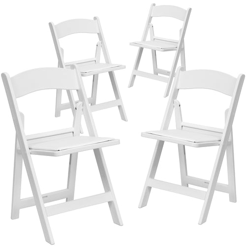 4 Pk. HERCULES Series 1000 lb. Capacity White Resin Folding Chair with White Vinyl Padded Seat - Flash Furniture