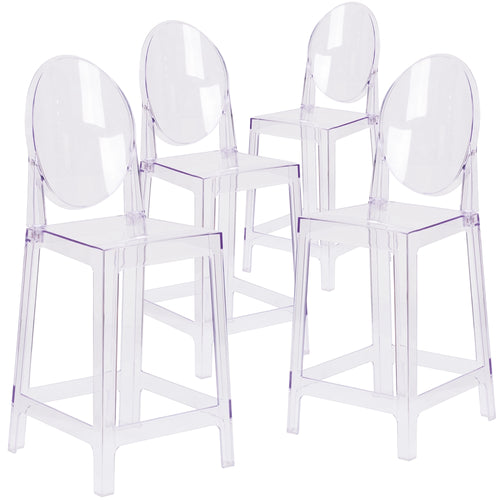 4 Pk. Ghost Counter Stool in Transparent Crystal with Oval Back - Flash Furniture