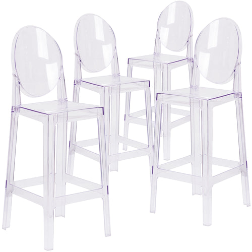 4 Pk. Ghost Barstool in Transparent Crystal with Oval Back - Flash Furniture