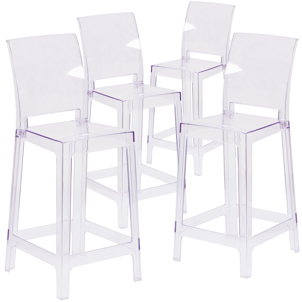 4 Pk. Ghost Counter Stool in Transparent Crystal with Square Back - Flash Furniture