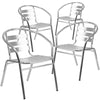 4 Pk. Aluminum Commercial Indoor-Outdoor Restaurant Stack Chair with Triple Slat Back - Flash Furniture