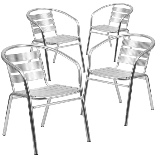 4 Pk. Heavy Duty Aluminum Commercial Indoor-Outdoor Restaurant Stack Chair with Triple Slat Back - Flash Furniture