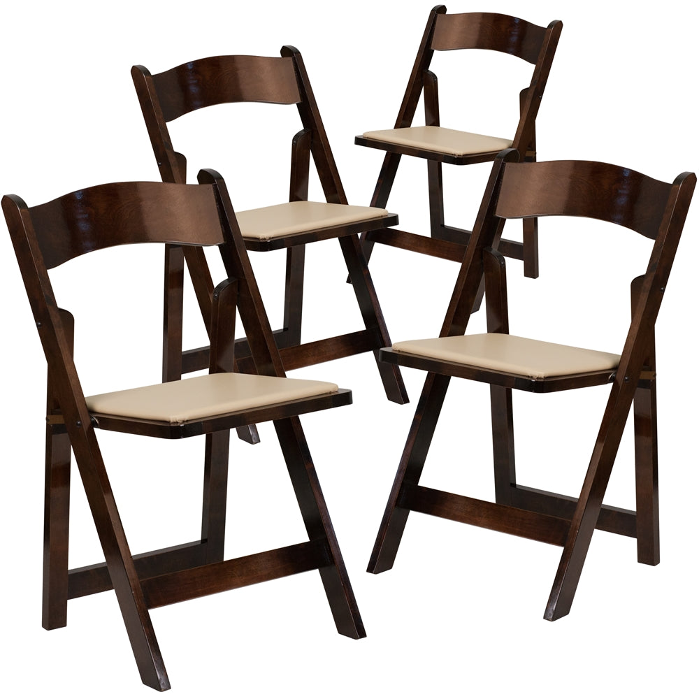 4 Pk. HERCULES Series Fruitwood Wood Folding Chair with Vinyl Padded Seat - Flash Furniture