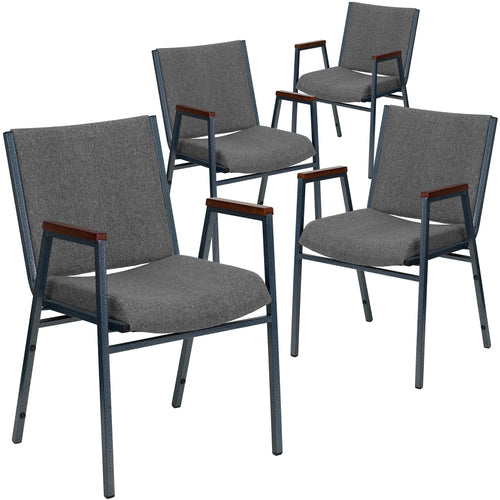 4 Pk. HERCULES Series Heavy Duty, 3'' Thickly Padded, Gray Upholstered Stack Chair with Arms - Flash Furniture