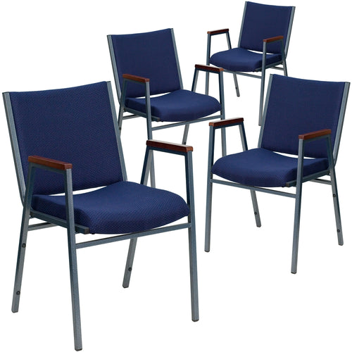 4 Pk. HERCULES Series Heavy Duty, 3'' Thickly Padded, Navy Patterned Upholstered Stack Chair with Arms - Flash Furniture