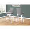 Bar Stool, Set Of 2, Swivel, Bar Height, White Wood, Grey Leather Look - Monarch