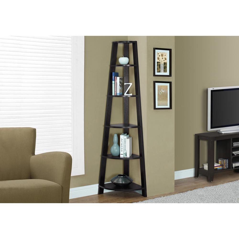 Bookshelf, Bookcase, Etagere, Corner, 5 Tier, 72H, Office, Bedroom - Monarch
