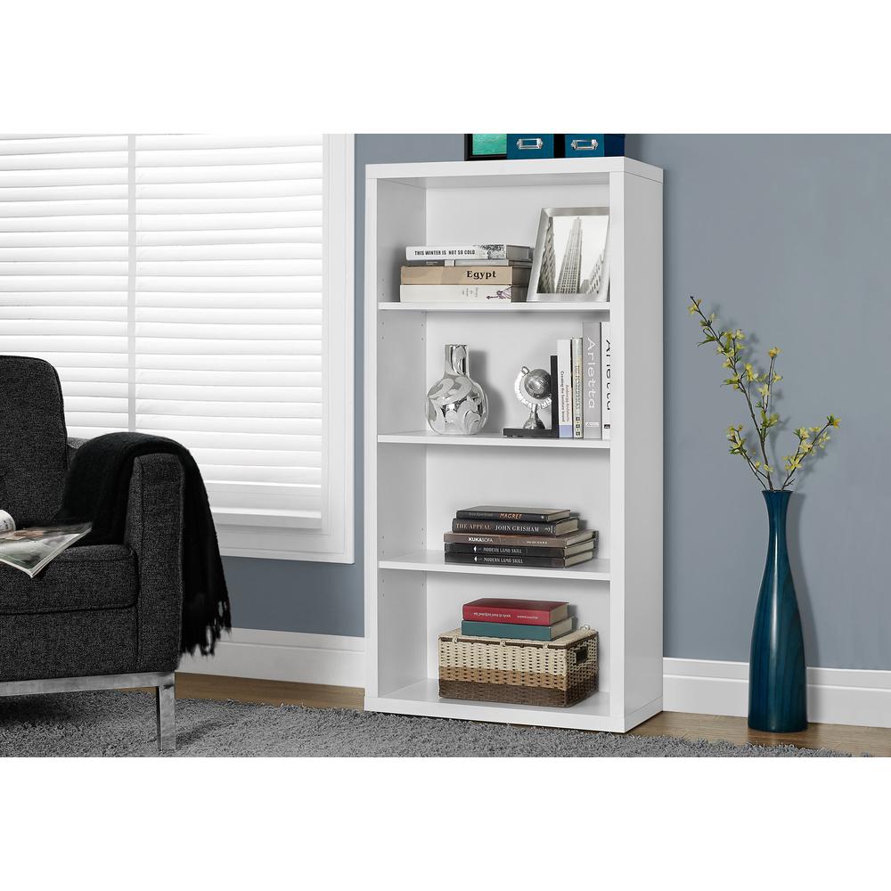 Bookshelf, Bookcase, Etagere, 5 Tier, 48H, Office, Bedroom, White Laminate - Monarch