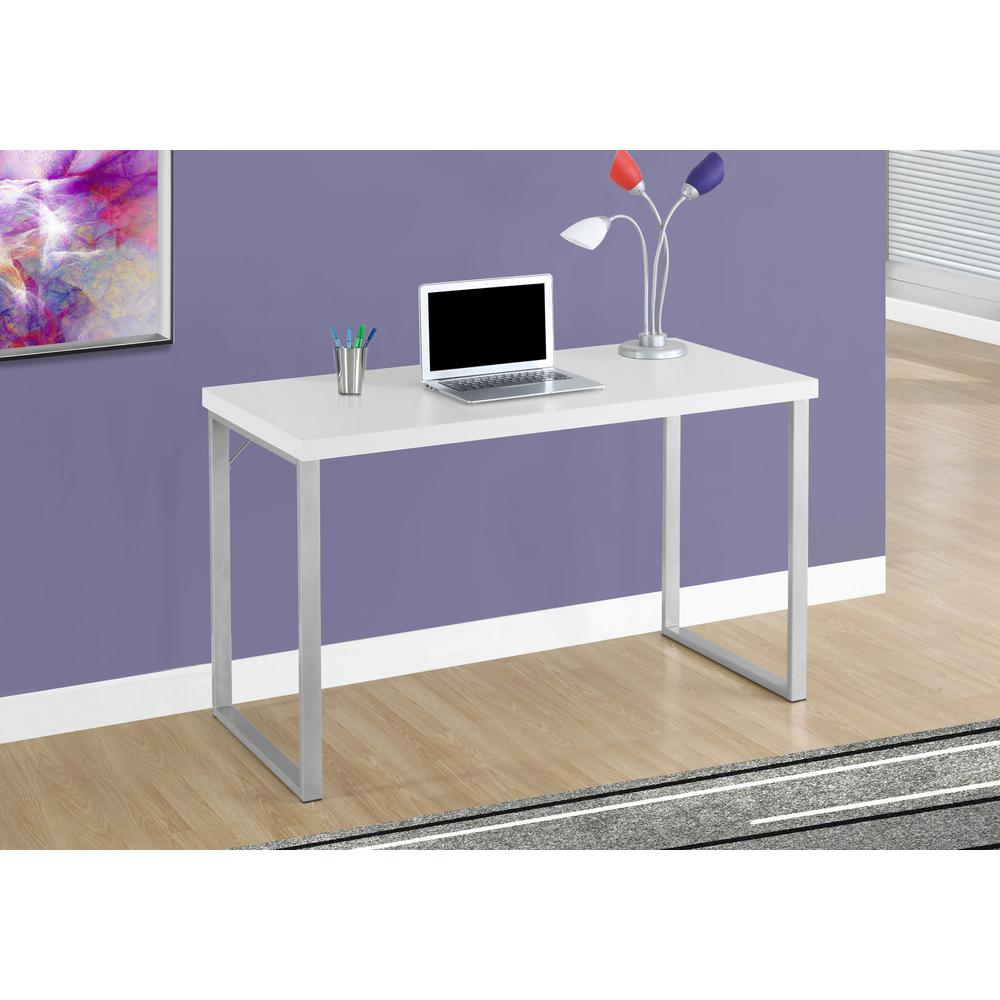 Computer Desk, Home Office, Laptop, 48L, Work, White Laminate, Grey - Monarch